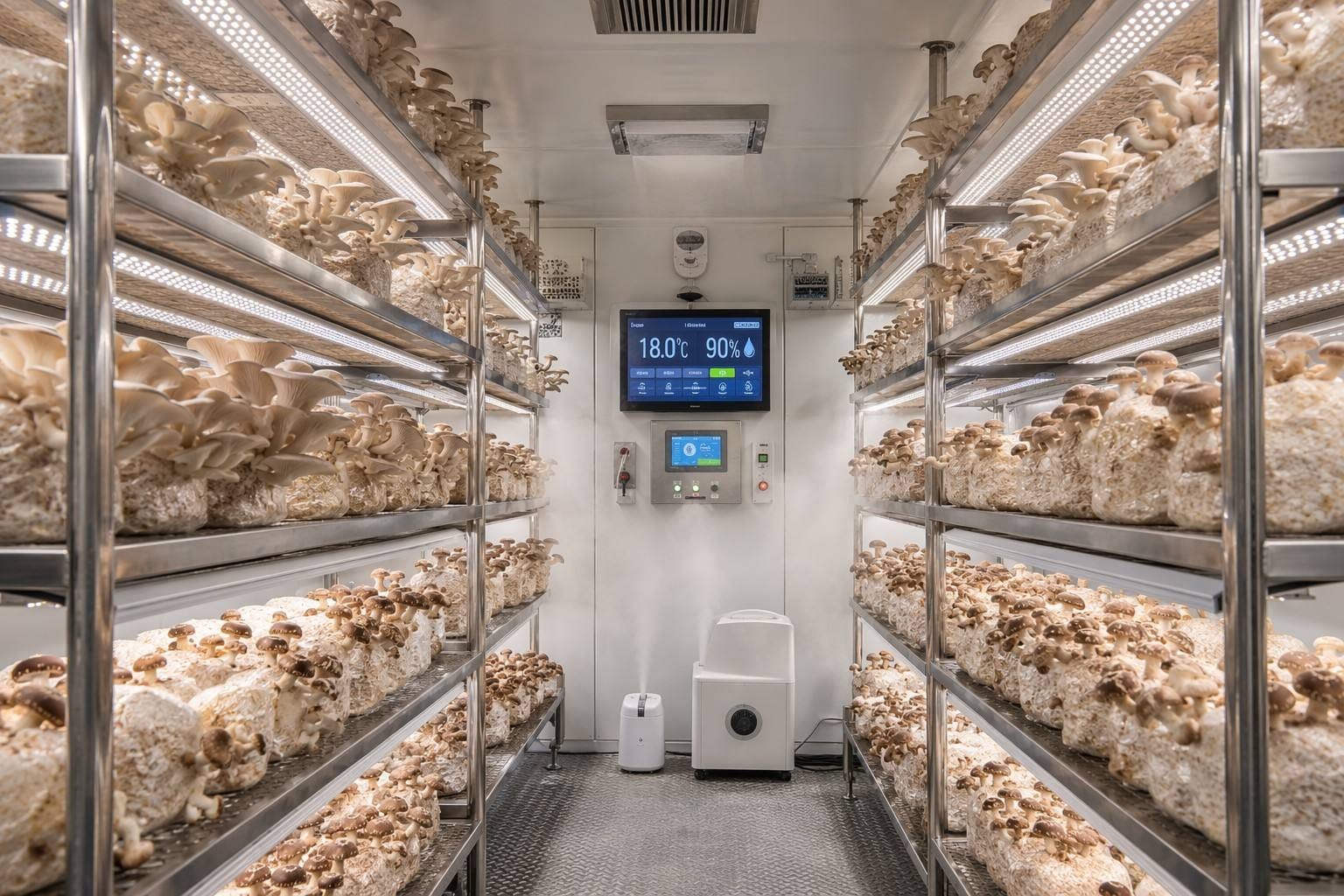 Coltivazione intelligente di primavera in magazzino funghi con tecnologia di fabbrica vegetale